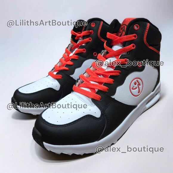 Zumba Air Classic High Top Black Red-Orange Unisex Sneakers (F005) Size 9 - Picture 5 of 11